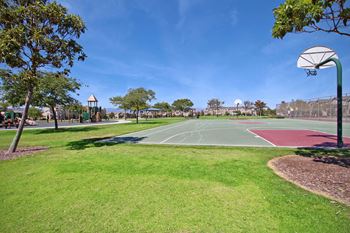 a basketball court in a park with trees at The Vines at Riverpark, LLC, Oxnard